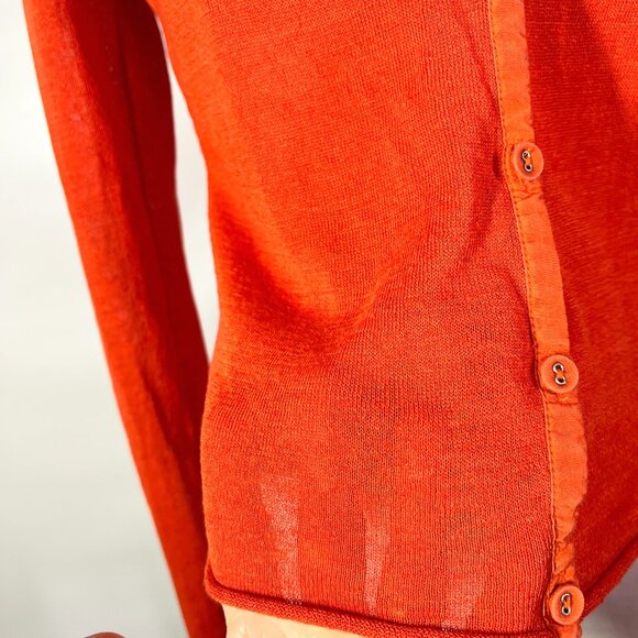 Lafayette 148 Size M Thin Knit Cardigan Orange Linen Blend - Picture 4 of 16